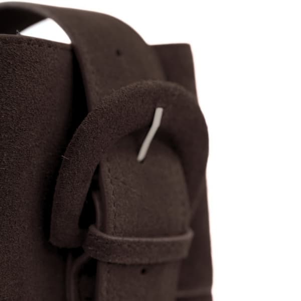 Skinn semsket mørk brun shopper bag med justerbar stropp Solier FL38 Sienna