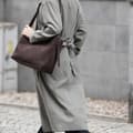 Miniatyrbilde 11 av 11: Skinn semsket mørk brun shopper bag med justerbar stropp Solier FL38 Sienna