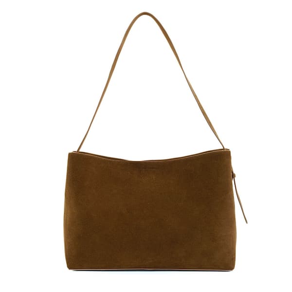 Shopperveske i semsket skinn med skulderspenne Solier FL39 Maya brun