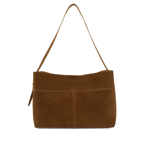Shopperveske i semsket skinn med skulderspenne Solier FL39 Maya brun