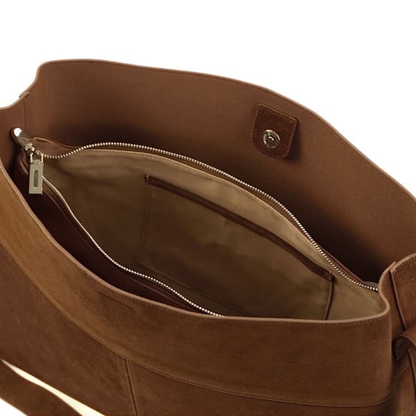 Shopperveske i semsket skinn med skulderspenne Solier FL39 Maya brun