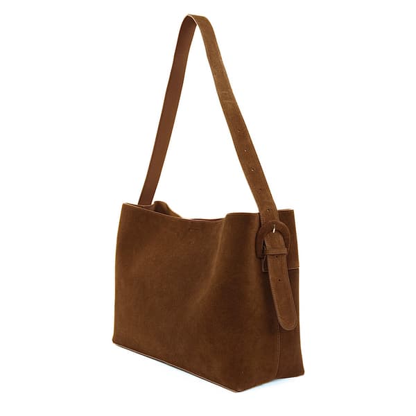 Shopperveske i semsket skinn med skulderspenne Solier FL39 Maya brun