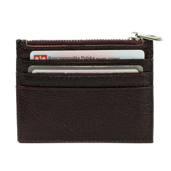 Læder Slim Card Holder Lynlås Case Solier SW42 RØD