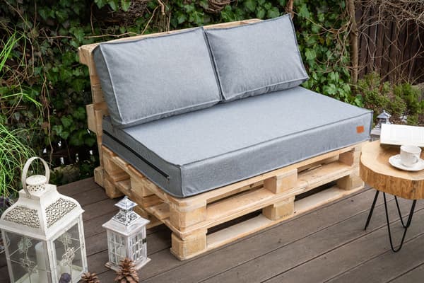 Set: Trädgårdskuddar möbler från europallar 120x80x15 gråmelerad