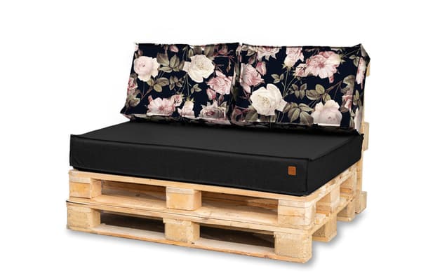 TRÄDGÅRDSKUDDER för europallar 120x40x15 svarta med rosor