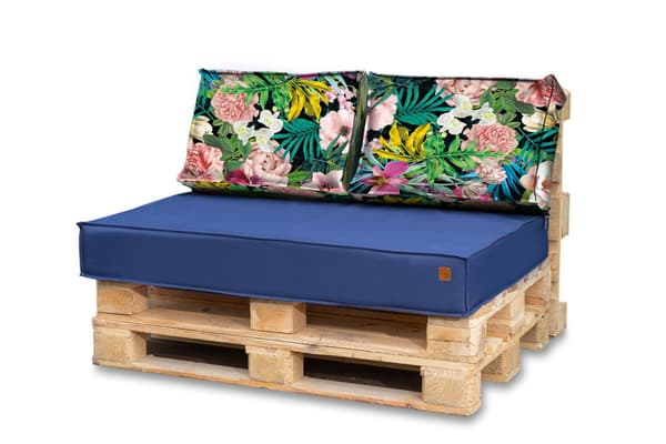 TRÄDGÅRDSKUDDER för europallar 120x40x15 marinblå med blommor