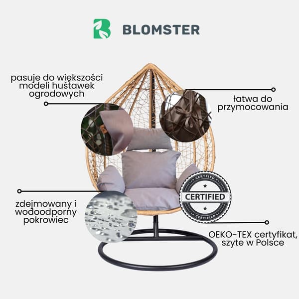 Cocoon Hanging Swing Cushion - Svart med rosor