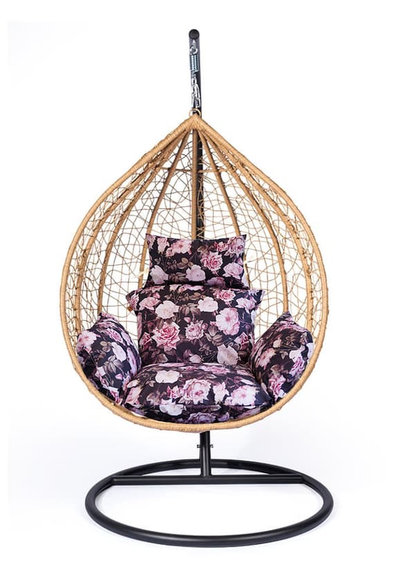 Cocoon Hanging Swing Cushion - Svart med rosor