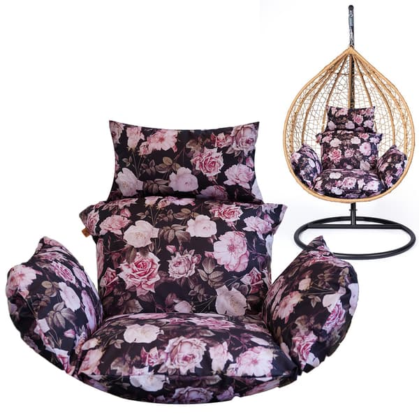 Cocoon Hanging Swing Cushion - Svart med rosor