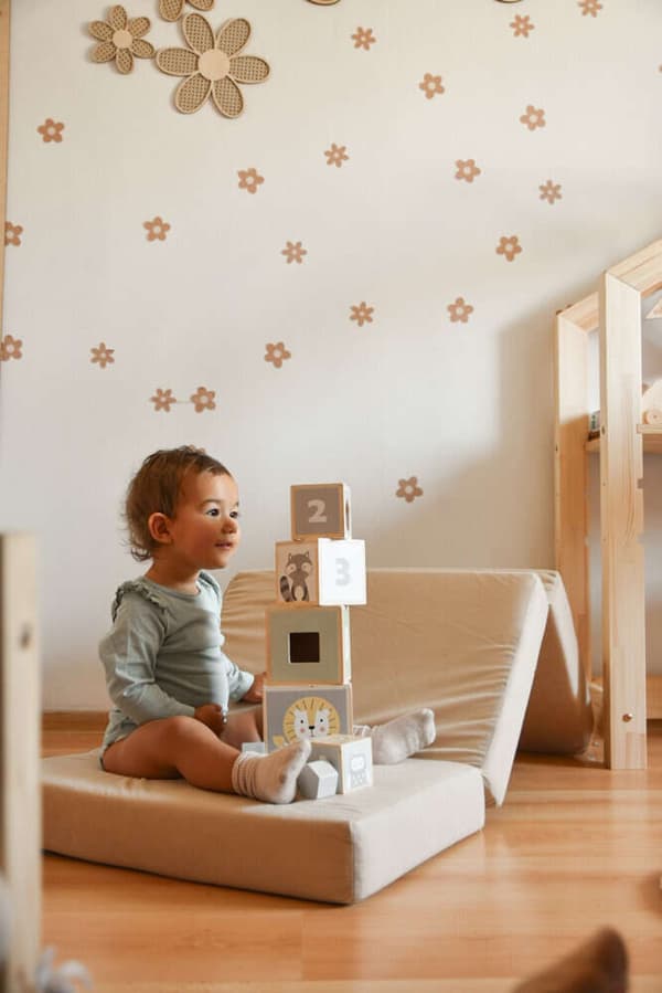 Sammenleggbar barnemadrass med trekk 120x60 til reiseseng - beige