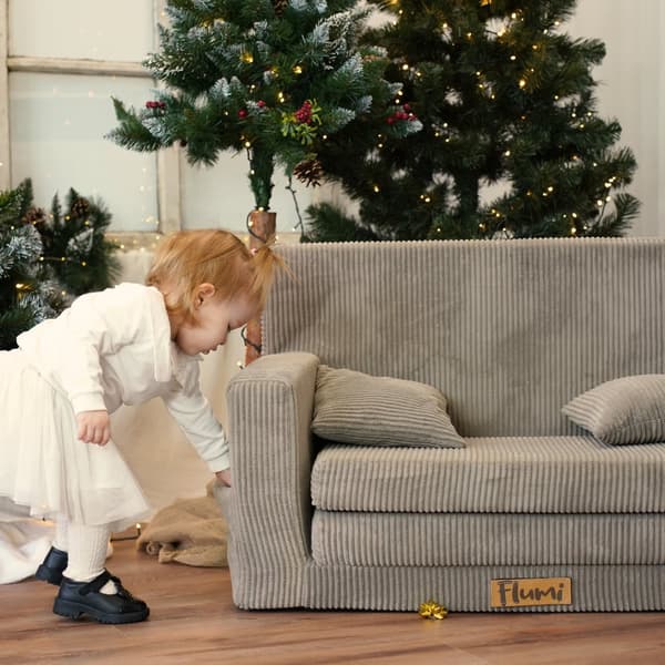 Sammenleggbar personlig barneskumsofa - beige kordfløyel
