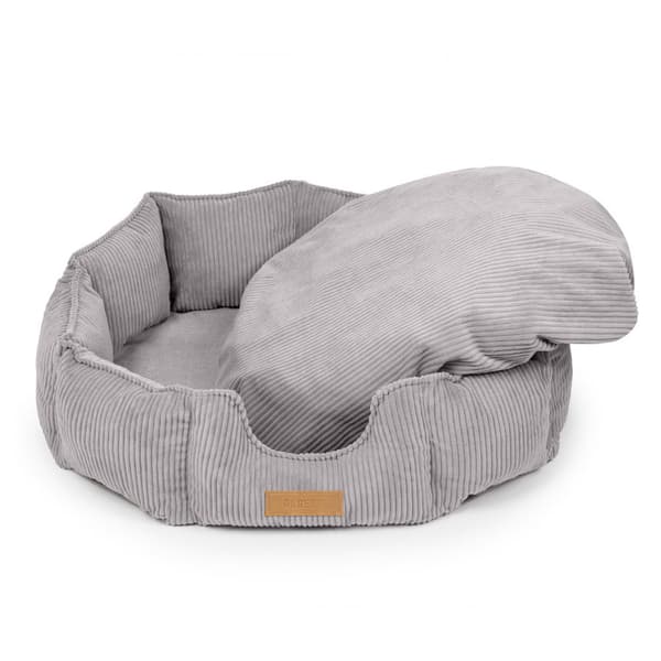 Hundeseng grå + kordfløyel 100 x 85 cm rund med personalisering