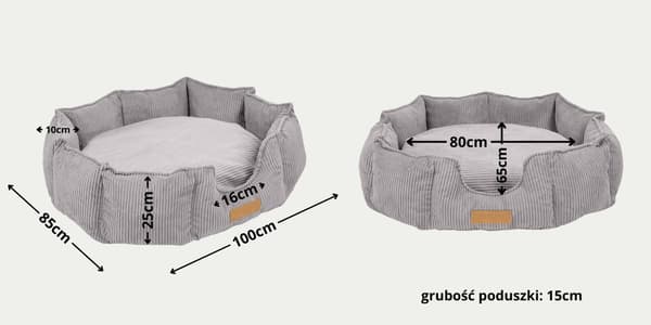 Hundeseng grå + kordfløyel 100 x 85 cm rund med personalisering