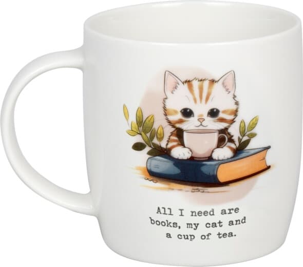 Kopp Alt jeg trenger er bøker, katt, kaffe