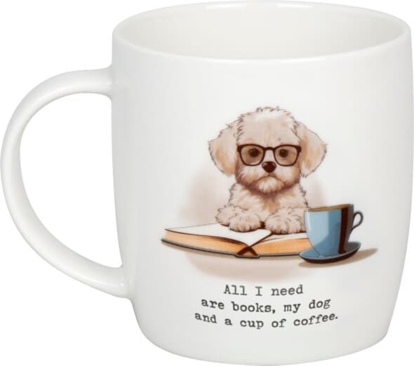 Krus Alt, hvad jeg behøver, er bøger, hund, kaffe