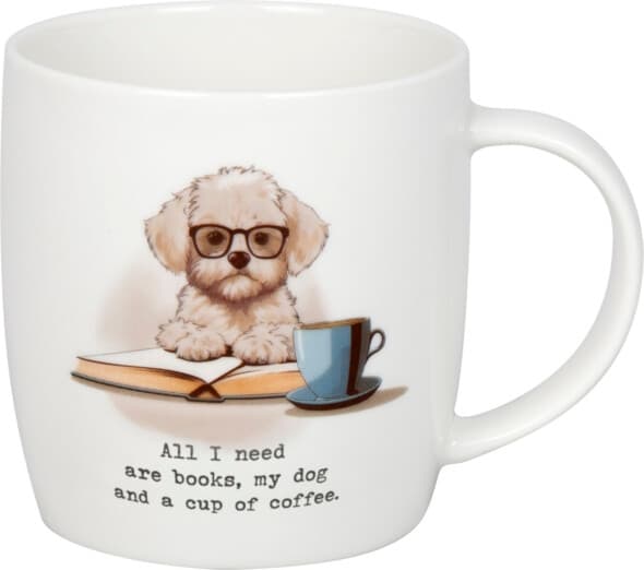 Krus Alt, hvad jeg behøver, er bøger, hund, kaffe