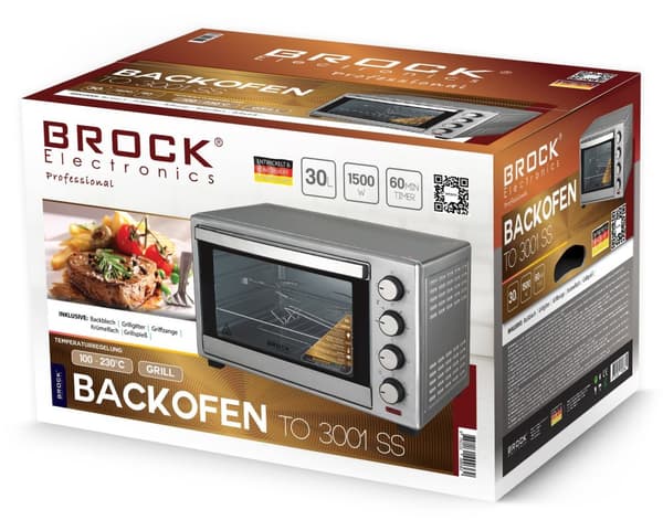 Ovn med varmluft og grillfunksjon TO 3001 SS 30L, 1600W