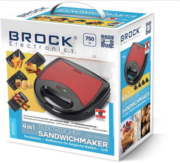 Smörgåsmaskin SSM 6004 RD (smörgås/nöt/våffla/grill), 750W