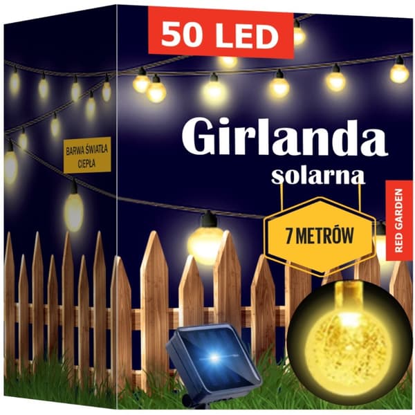 Solar hagelys, 50 LED-pærer, 7m, varm glød