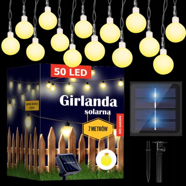 Solar Garden String Lights, 50 LED varmvita, 7m