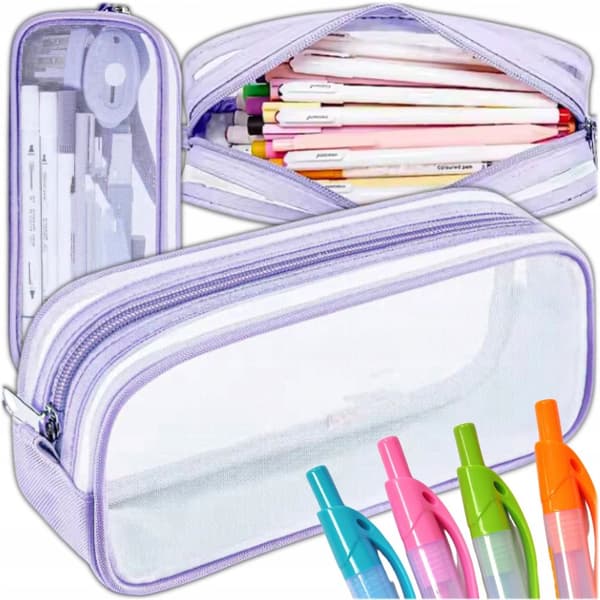 Transparent skolpennfodral – slitstark polyester, rymlig