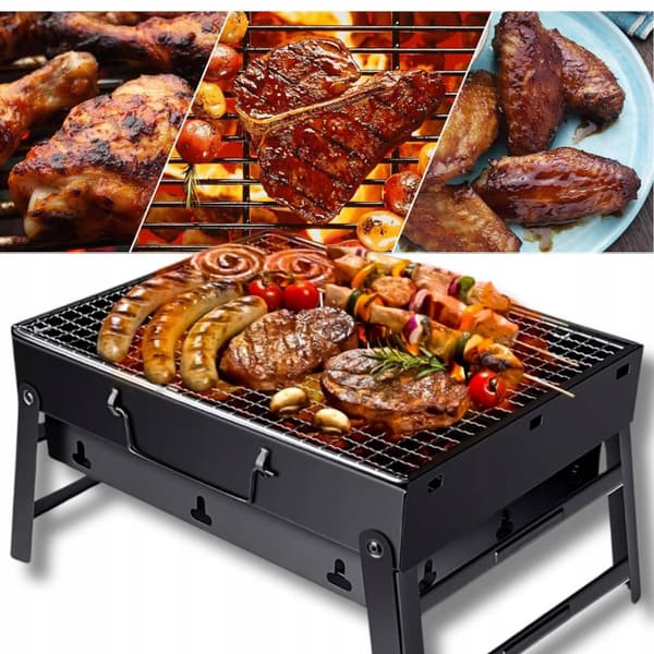 Bärbar hopfällbar kolgrill med väska