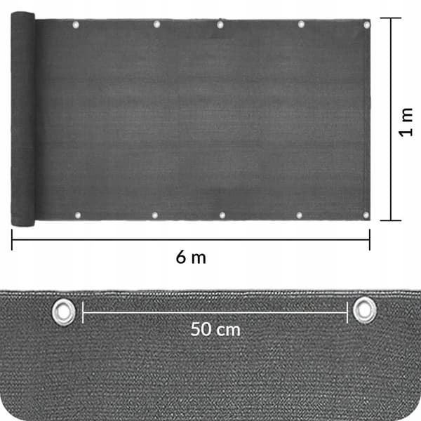 Parveke Privacy Screen 1x6m, 95% UV Block, helppo asentaa