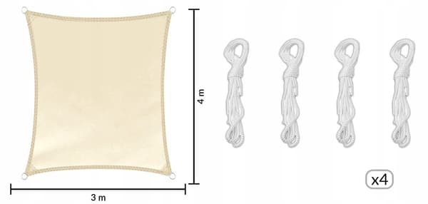 Suorakulmainen vedenpitävä aurinkovarjopurje 3x4m beige