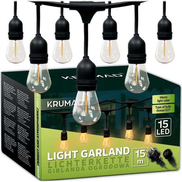 Utomhus LED-slingor, 15m, varmvit, IP44