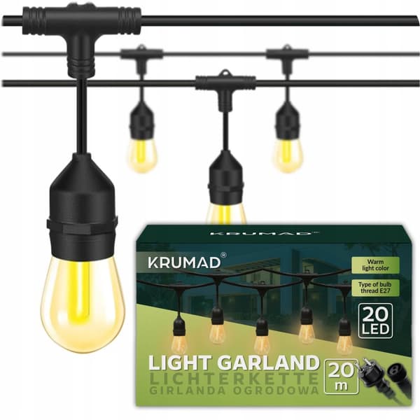 Utomhus LED-slingor, 20m, varmvit, 20 glödlampor