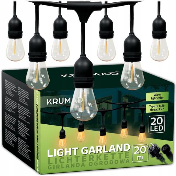 Utomhus LED-slingor, 20m, varmvit, 20 glödlampor