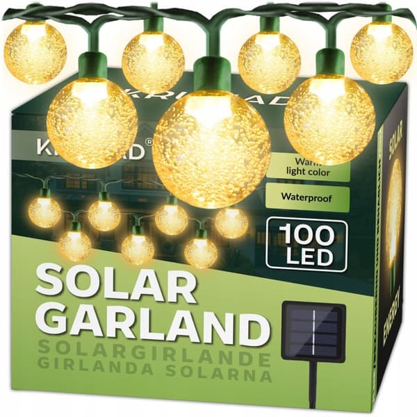 Solar hagestrenglys, 100 LED, 14 meter, IP65