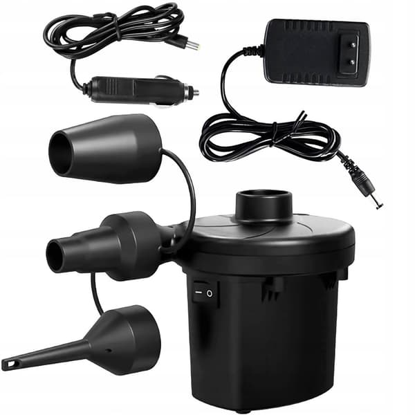 Elektrisk luftpumpe 12V/230V med tømmefunksjon og 3 dyser