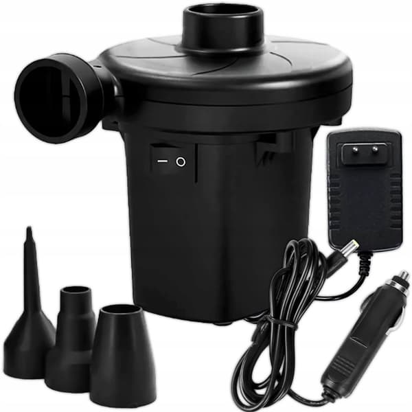 Elektrisk luftpumpe 12V/230V med tømmefunksjon og 3 dyser