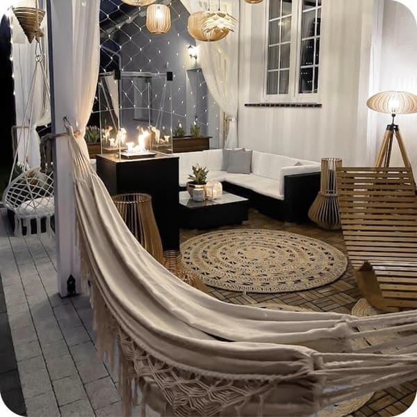 Boho Style Beige hængekøje med frynser, 150 x 190 cm
