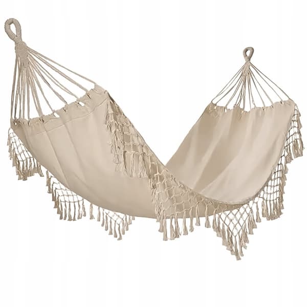 Boho Style Beige hængekøje med frynser, 150 x 190 cm