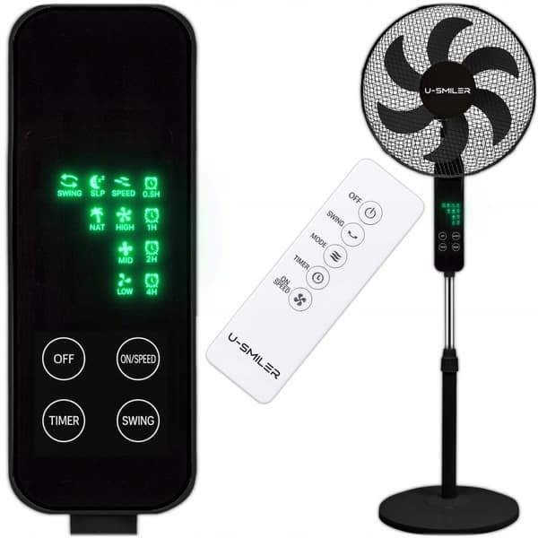 Gulvventilator med display, 3 hastigheder, oscillation og fjernbetjening