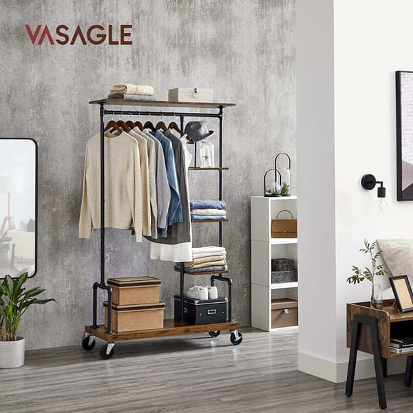 Tøjstativ, tøjstativ på hjul, 5-lags tøjstativ med metalrør, til soveværelse, butik