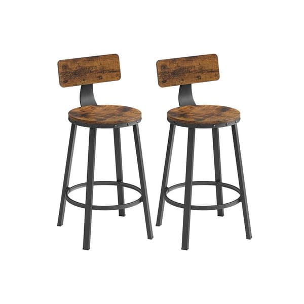 Barstolar, Kökspallar, Set med 2 höga barstolar med ryggstöd, stålram, 62,5 cm hög sits