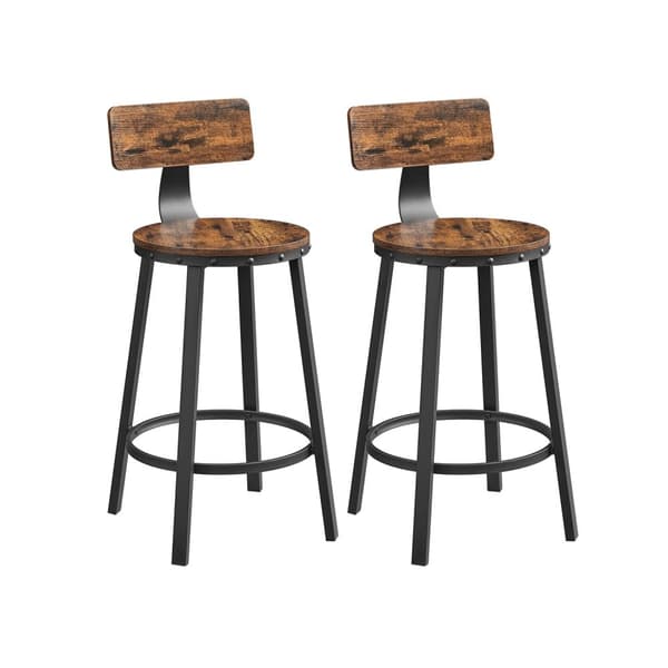 Barstolar, Kökspallar, Set med 2 höga barstolar med ryggstöd, stålram, 62,5 cm hög sits
