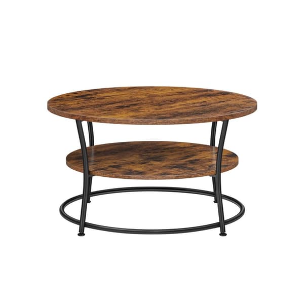 Sofabord, rundt cocktailbord med hylde, tebord, nem montering, metal, industrielt design