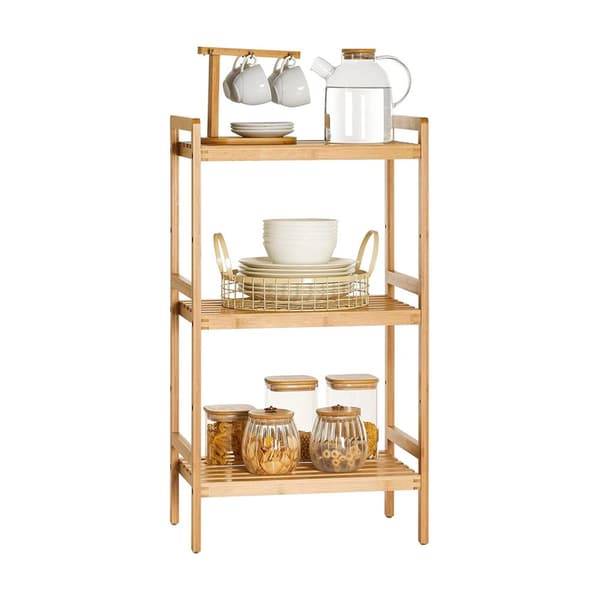 3-lags oppbevaringsstativ i bambus for bad, kjøkken, soverom, 45 x 31,5 x 80 cm, naturlig BCB073N01
