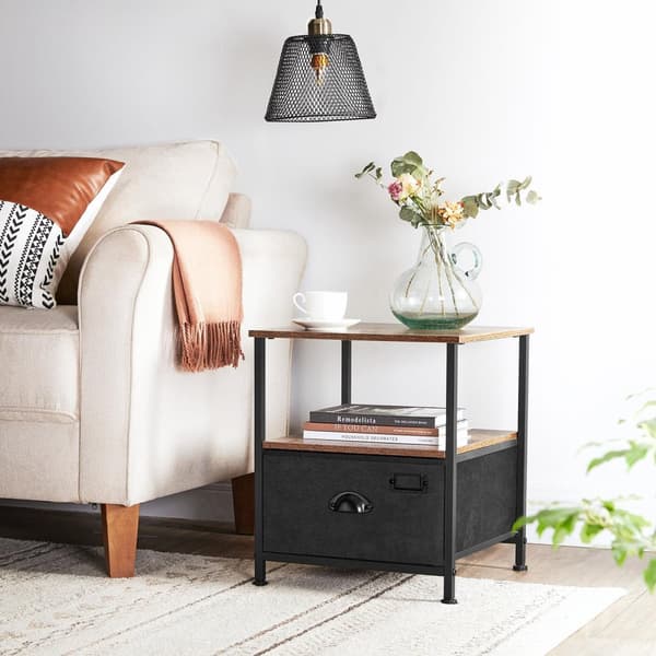 Nattbord, nattbord med oppbevaring, kommode i stoff, sidebord med 2 hyller