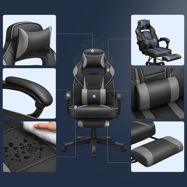 Gaming Chair Skrivbordsstol med fotstöd, kontorsstol med nackstöd och svankkudde