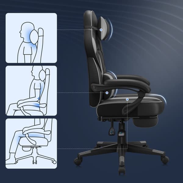 Gaming Chair Skrivebordsstol med fotstøtte, kontorstol med nakkestøtte og korsryggpute