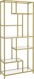 Miniatyrbilde 1 av 6: Bokhylle, 6-lags høy bokhylle, plantestativ, utstillingshylle, 30 x 80 x 180 cm, herdet glass