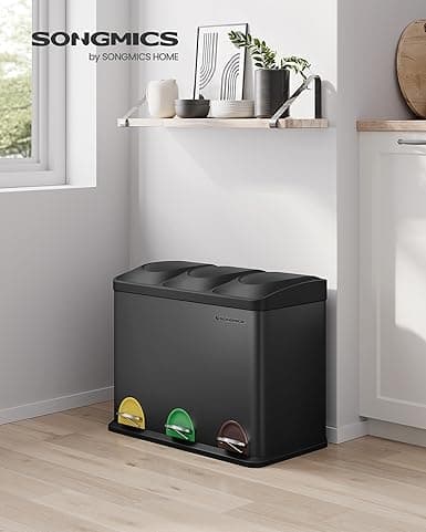 Tredubbla kökskärl, återvinningskärl, pedal, metallsoptunna, 45 L, avfallssepareringssystem