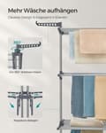 Miniatyrbild 5 av 7: Clothes Airer 4 Tier Folding Wing Clothes Airer med hjul 63,5 x 128 x 173 cm Stor Enkel montering