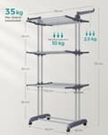 Miniatyrbild 6 av 7: Clothes Airer 4 Tier Folding Wing Clothes Airer med hjul 63,5 x 128 x 173 cm Stor Enkel montering