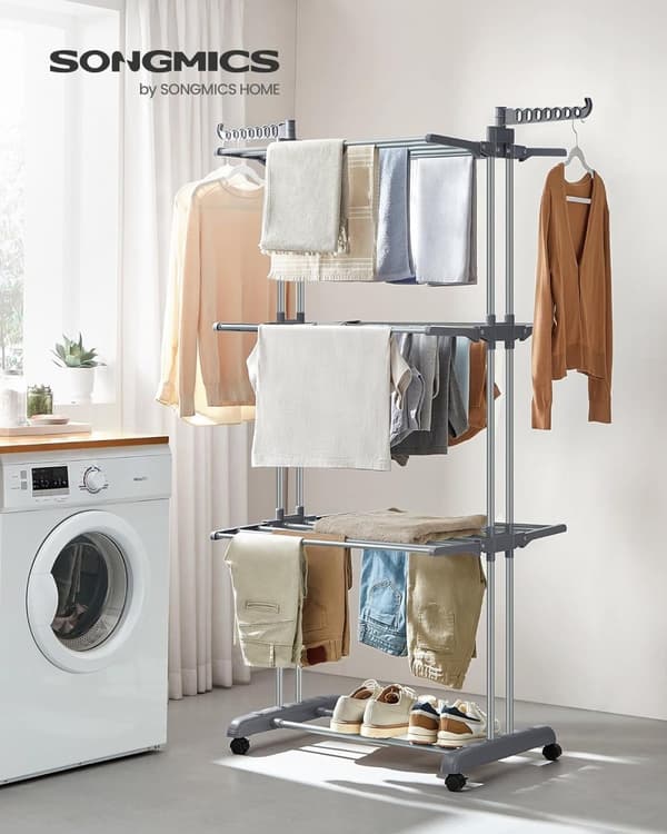 Clothes Airer 4 Tier Folding Wing Clothes Airer med hjul 63,5 x 128 x 173 cm Stor Enkel montering